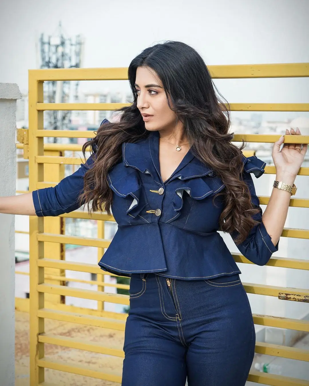 Tollywood Actress Rashi Singh Stills in Blue Coat Pant